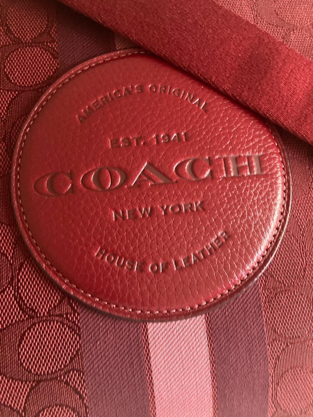 Coach Dempsey Red Signature Stripe Crossbody with Pink Accent - Picture 6 of 6